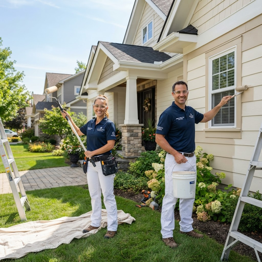 Great Plains Painting crew painting a home exterior